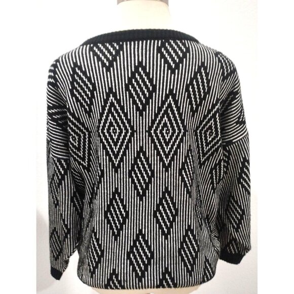 DOMANI Vintage Black White and Metallic Diamond Pattern Knit Sweater XL - Picture 3 of 11